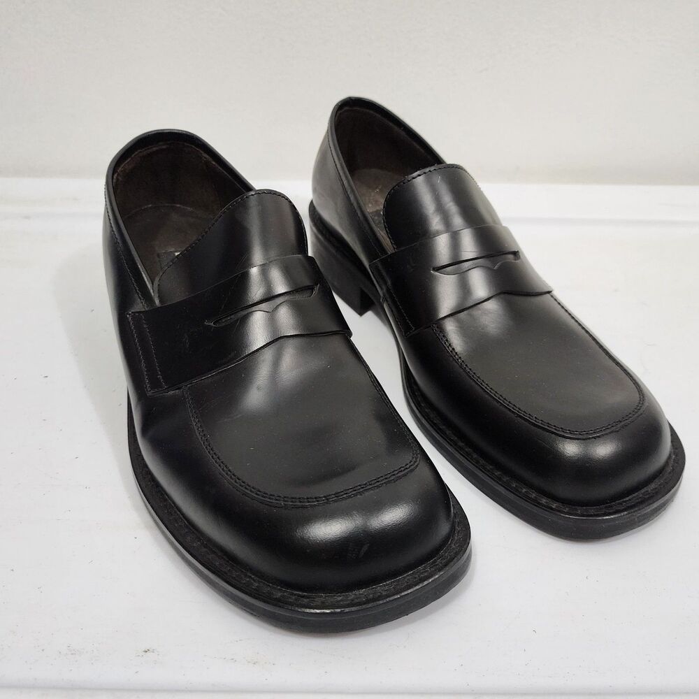Vintage Y2K Kenneth Cole New York Black Leather Loafer Mens 10.5 Square Toe Heel